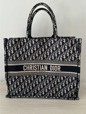 Dior Navy and Beige Monogram Book Tote